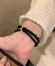 Women Black Copper Obsidian Beading Double-Layer Charm Bracelet