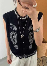 Women Black Embroideried Knit Vest Tops Sleeveless