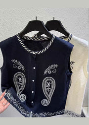 Women Black Embroideried Knit Vest Tops Sleeveless