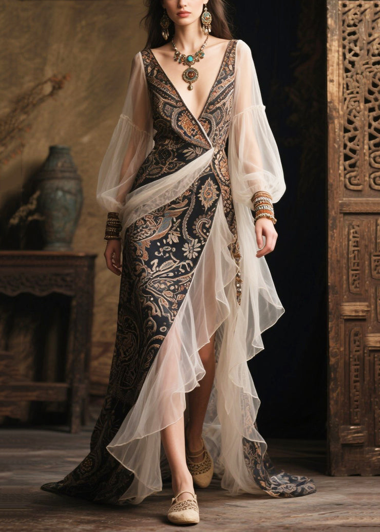 Women Black Exra Large Hem Patchwork Tulle Evening Dress Summer