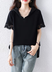 Women Black Hooded Patchwork Lace Tank Summer