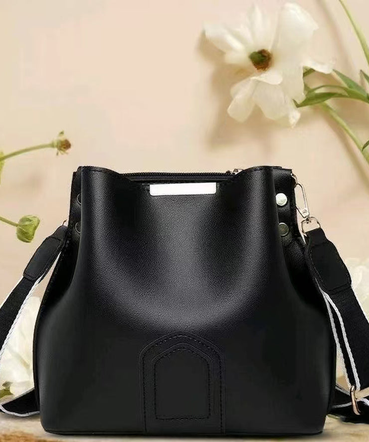 Women Black Large Capacity Faux Leather Bucket Bag