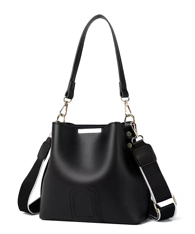 Women Black Large Capacity Faux Leather Bucket Bag