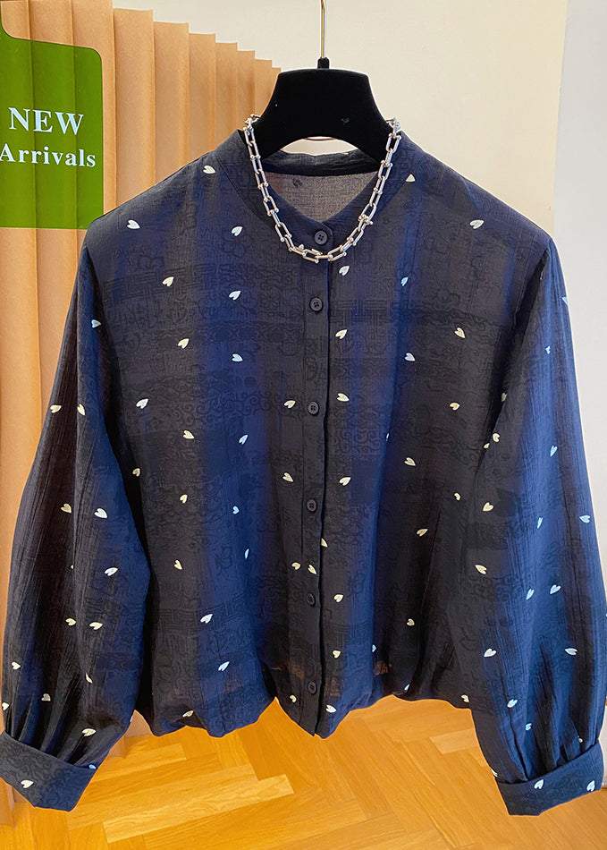 Women Black O Neck Jacquard Button Cotton Blouses Fall