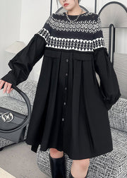 Women Black O Neck Knit Patchwork Cotton Dresses Spring