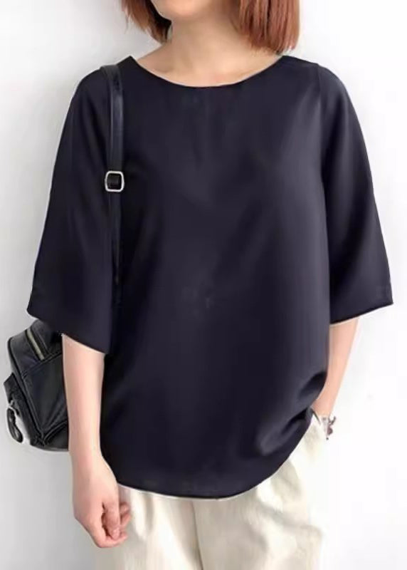 Women Black Oversized Patchwork Bow Cotton Shirt Tops Summer
