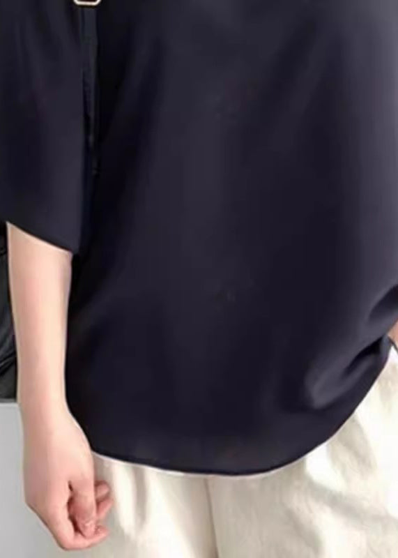 Women Black Oversized Patchwork Bow Cotton Shirt Tops Summer