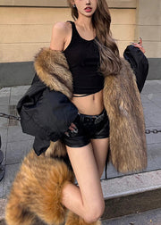 Women Black Oversized Patchwork Faux Fox Fur Coats Winter