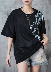 Women Black Oversized Print Cotton Tank Tops Summer