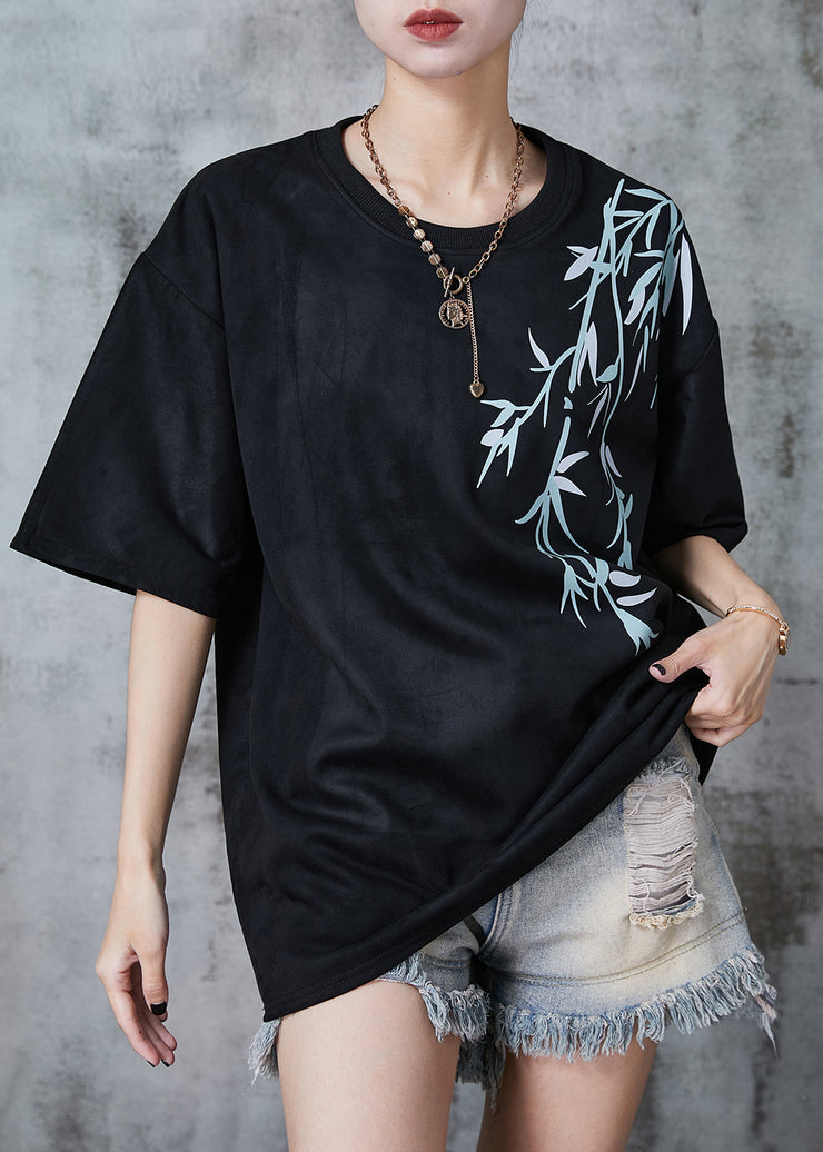 Women Black Oversized Print Cotton Tank Tops Summer