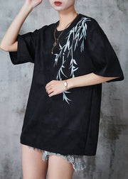 Women Black Oversized Print Cotton Tank Tops Summer