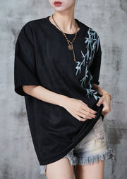 Women Black Oversized Print Cotton Tank Tops Summer