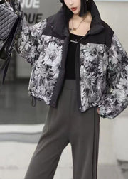 Women Black Oversized Print Duck Down Puffer Jacket Winter
