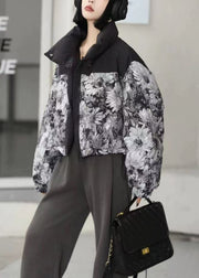 Women Black Oversized Print Duck Down Puffer Jacket Winter