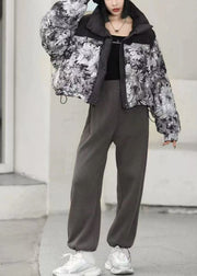 Women Black Oversized Print Duck Down Puffer Jacket Winter