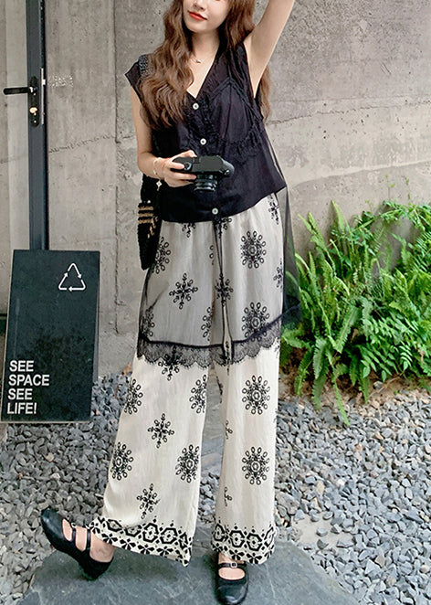 Women Black Patchwork Tulle Two Pieces Set Sleeveless
