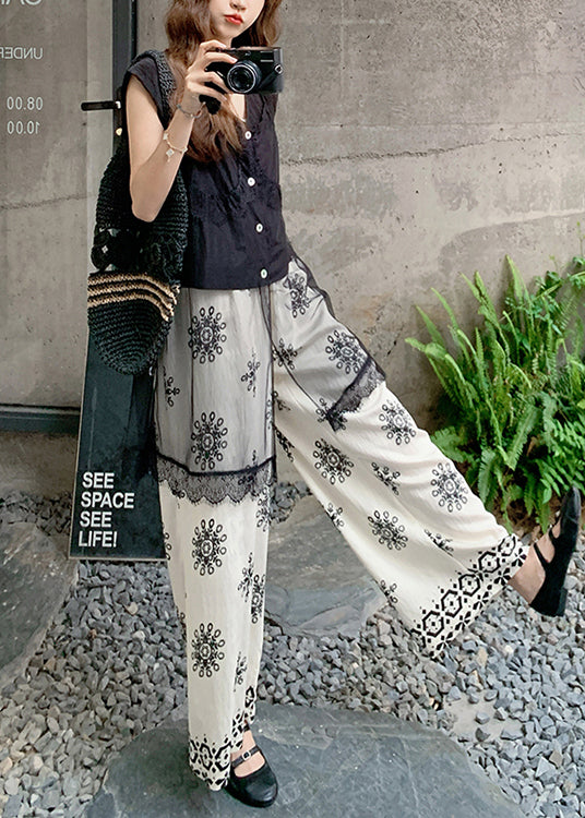 Women Black Patchwork Tulle Two Pieces Set Sleeveless