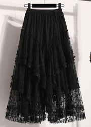 Women Black Ruffled Lace A Line Skirts Fall