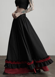 Women Black Ruffled Patchwork Exra Large Hem Cotton Skirts Fall