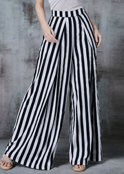 Women Black Striped Chiffon Wide Leg Pants Spring