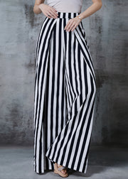 Women Black Striped Chiffon Wide Leg Pants Spring