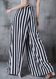 Women Black Striped Chiffon Wide Leg Pants Spring