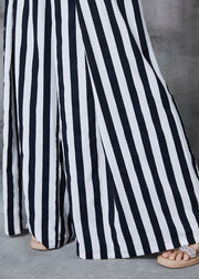 Women Black Striped Chiffon Wide Leg Pants Spring