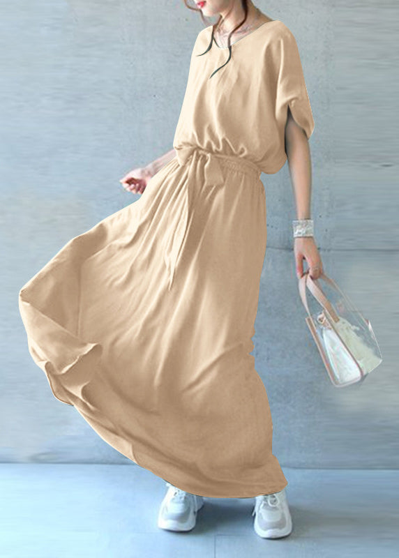 Women Black Tie Waist Exra Large Hem Cotton Dresses Summer