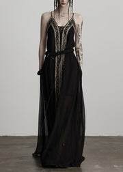 Women Black Tunic Patchwork Lace Cami Dress Summer