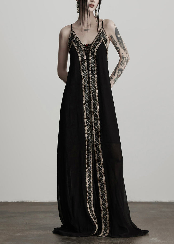 Women Black Tunic Patchwork Lace Cami Dress Summer