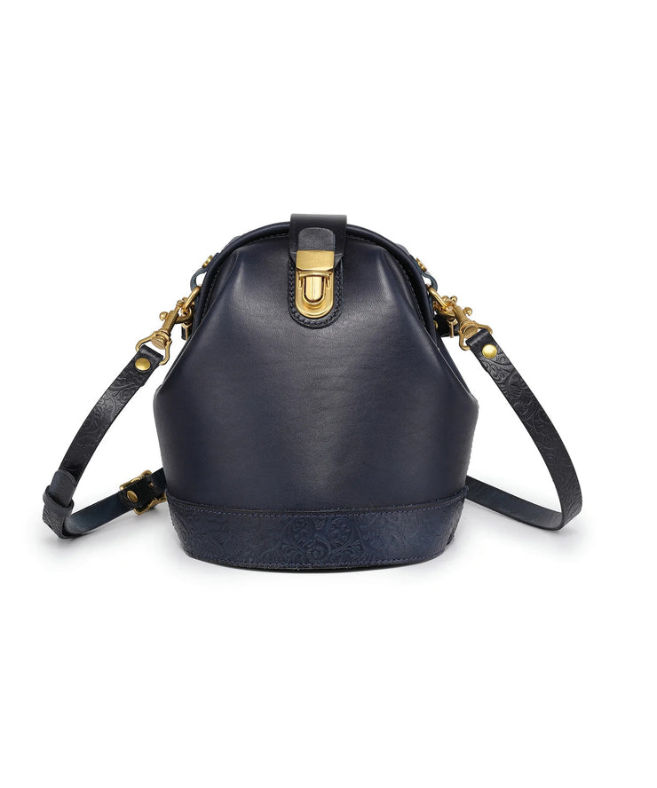 Women Black Versatile Durable Calf Leather Bucket Bag