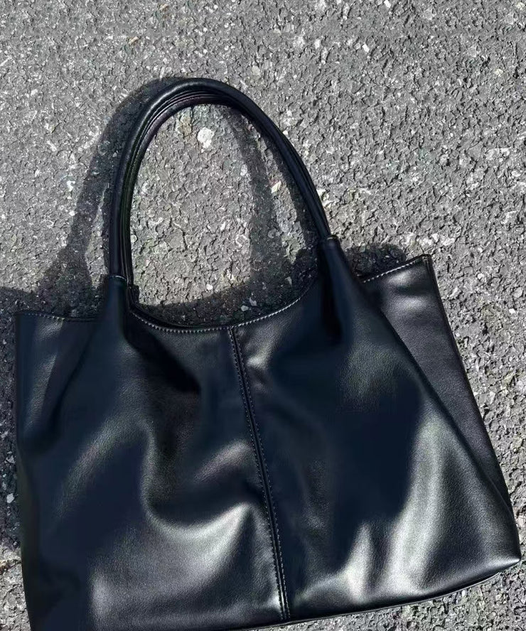 Women Black Versatile Faux Leather Satchel Handbag