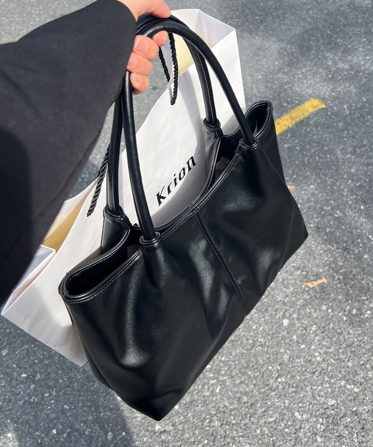 Women Black Versatile Faux Leather Satchel Handbag