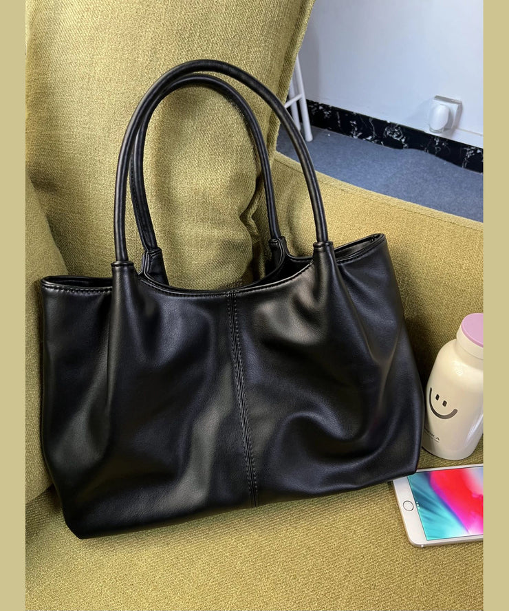 Women Black Versatile Faux Leather Satchel Handbag