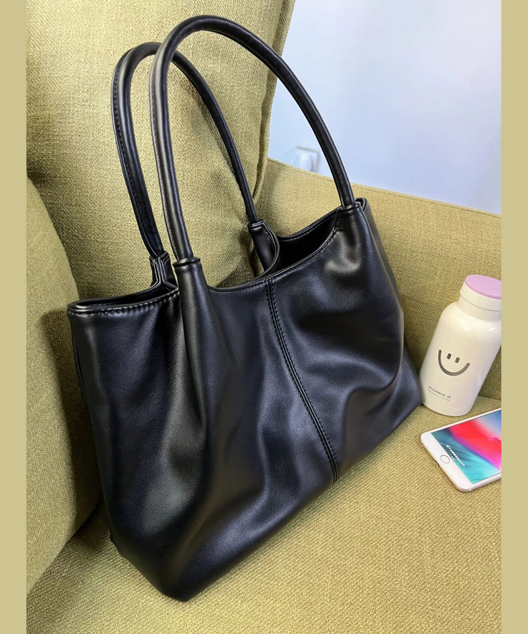 Women Black Versatile Faux Leather Satchel Handbag