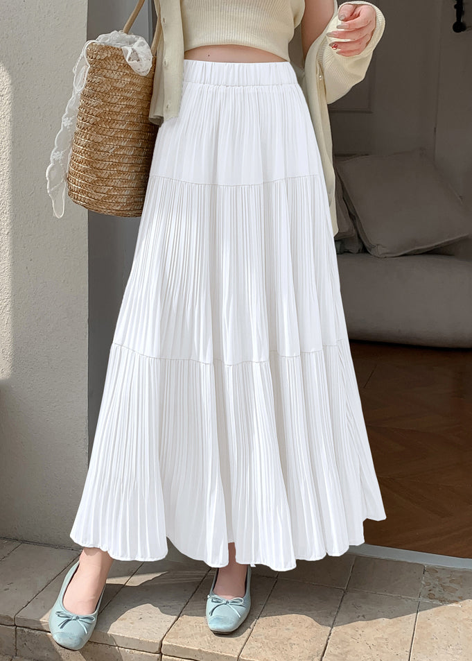 Women Black Wrinkled Elastic Waist Chiffon Skirt Summer