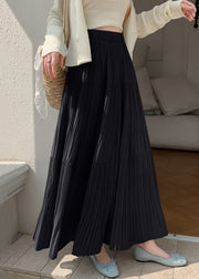 Women Black Wrinkled Elastic Waist Chiffon Skirt Summer