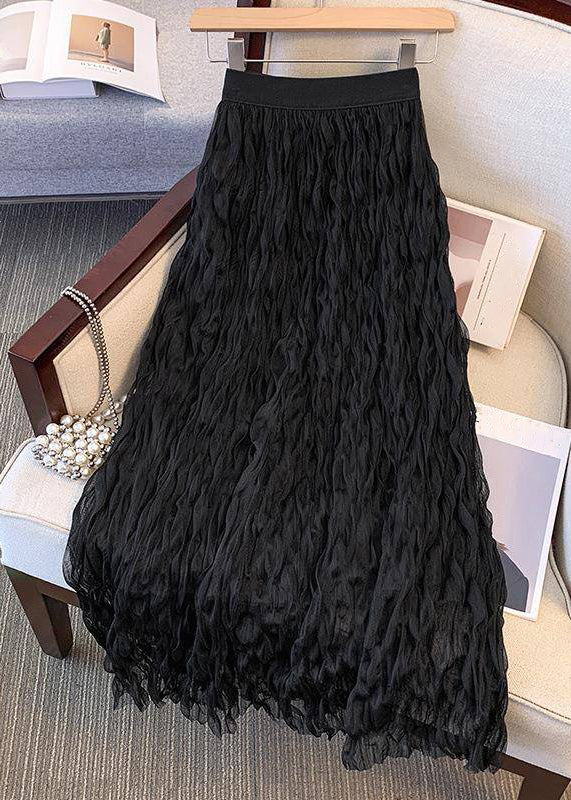 Women Black Wrinkled Solid Tulle Skirts Summer