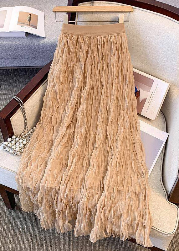 Women Black Wrinkled Solid Tulle Skirts Summer