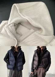 Women Black Zippered Pockets Knit Patchwork Duck Down Waistcoat Sleeveless