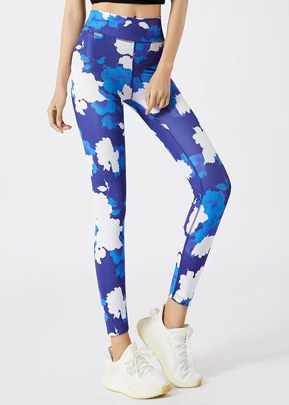 Women Blue Butt Scrunch Capri Gym Shark Leggings