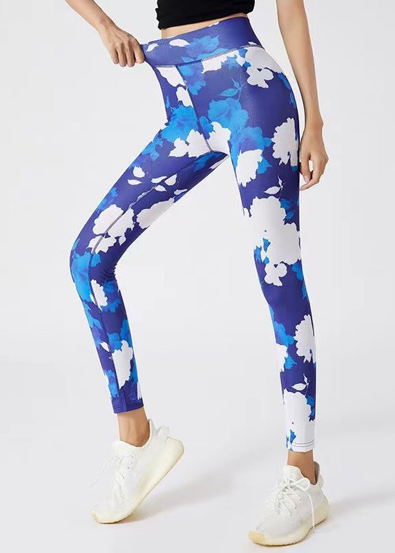 Women Blue Butt Scrunch Capri Gym Shark Leggings