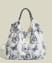 Women Blue Butterfly Large Capacity Canvas Tote Bags
