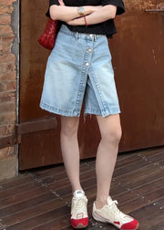 Women Blue Button False Two Pieces Denim Shorts Summer