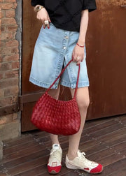 Women Blue Button False Two Pieces Denim Shorts Summer