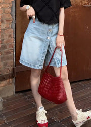 Women Blue Button False Two Pieces Denim Shorts Summer