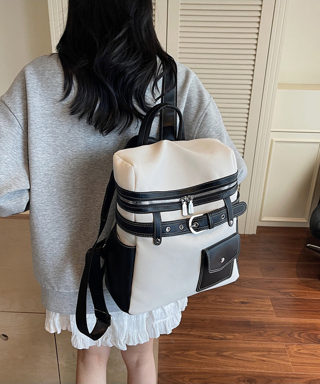Women Blue Faux Leather Patchwork Backpack Bag
