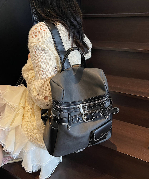 Women Blue Faux Leather Patchwork Backpack Bag