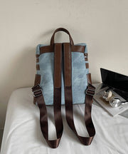Women Blue Faux Leather Patchwork Backpack Bag