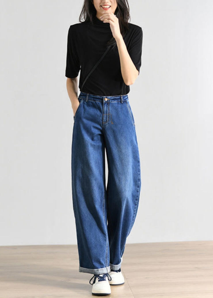 Women Blue High Waist Denim Pants Summer